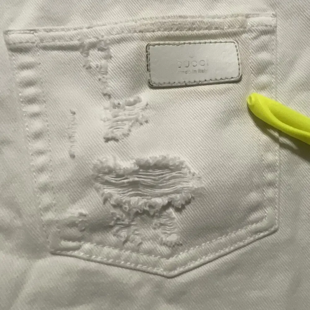 Gucci Jeans Mens 36x29 White Denim Button Fly Straight Distressed Modern Italy